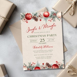 Jingle Mingle Invitation, Holiday Party Invite Template, Editable ...