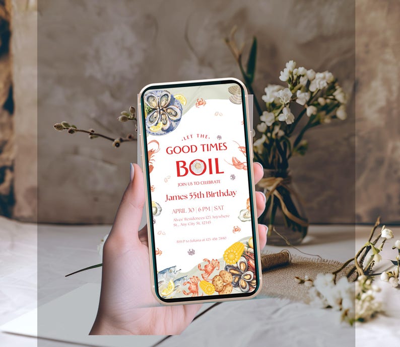 Editable Seafood Boil Party Invitation, Let the Good Times Boil, Crab