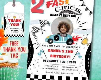 Two Fast Geburtstagseinladung, Rennauto-Party, Foto einladen (digitaler Download)