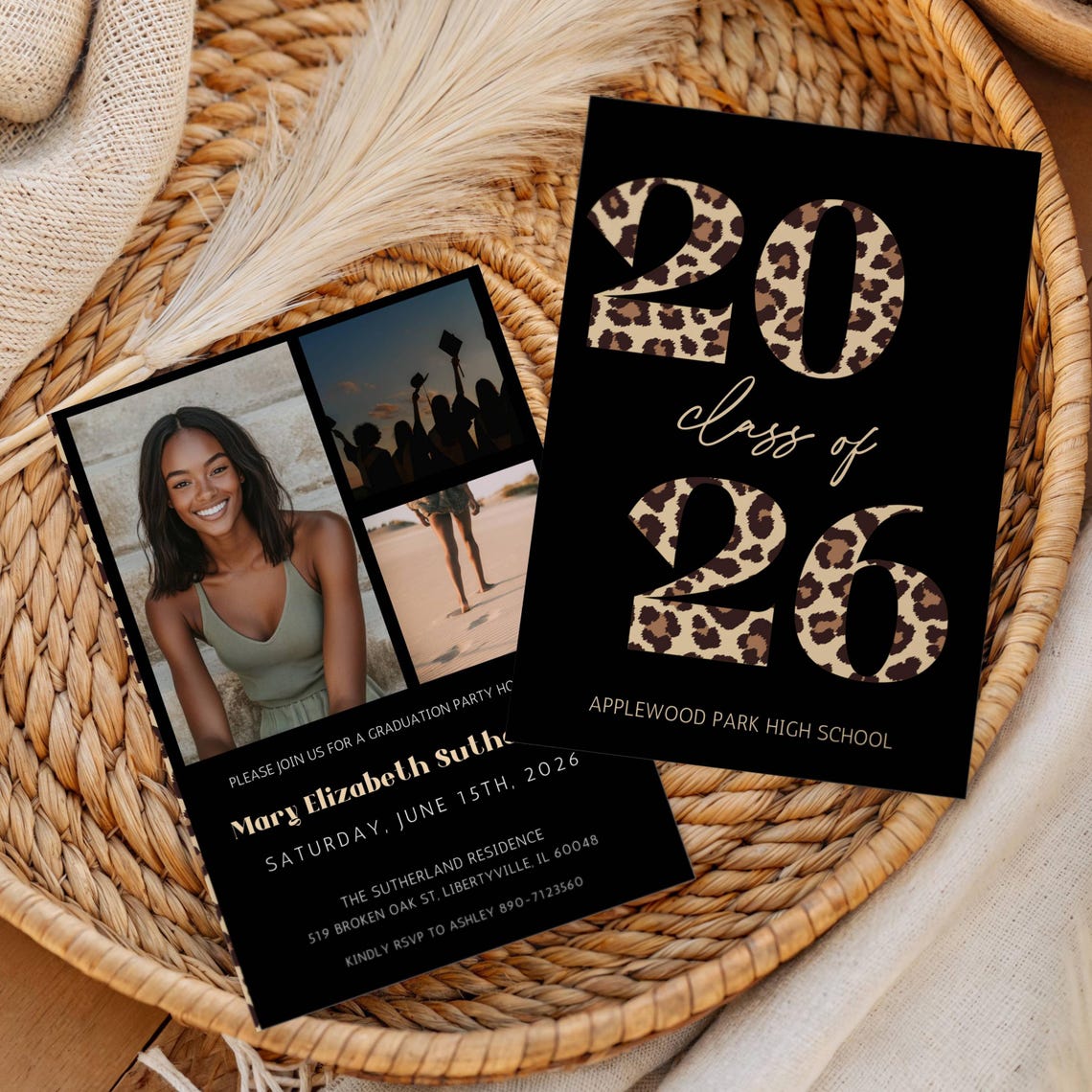 Leopard Graduation Invitations Leopard Print Graduation Invitation Template, Modern Grad Party Photo ...