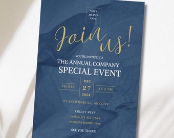 Elegant Business Invitation, Corporate Annual Celebration Dinner Party Anniversary Join Us Office, Digital Download