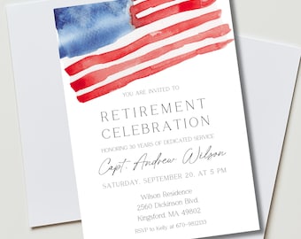Editable Military Retirement Veteran Invitation, American Flag Invite, Navy Coast Marine Army Air Force