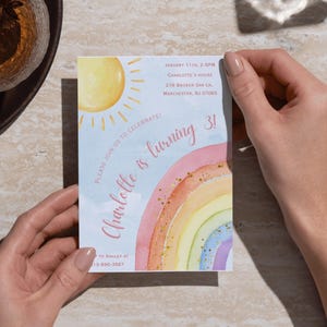 Rainbow Birthday Invitation, Girl Watercolor Invite, Pastel Magic Rainbow Party, Colorful Printable Digital Download image 8