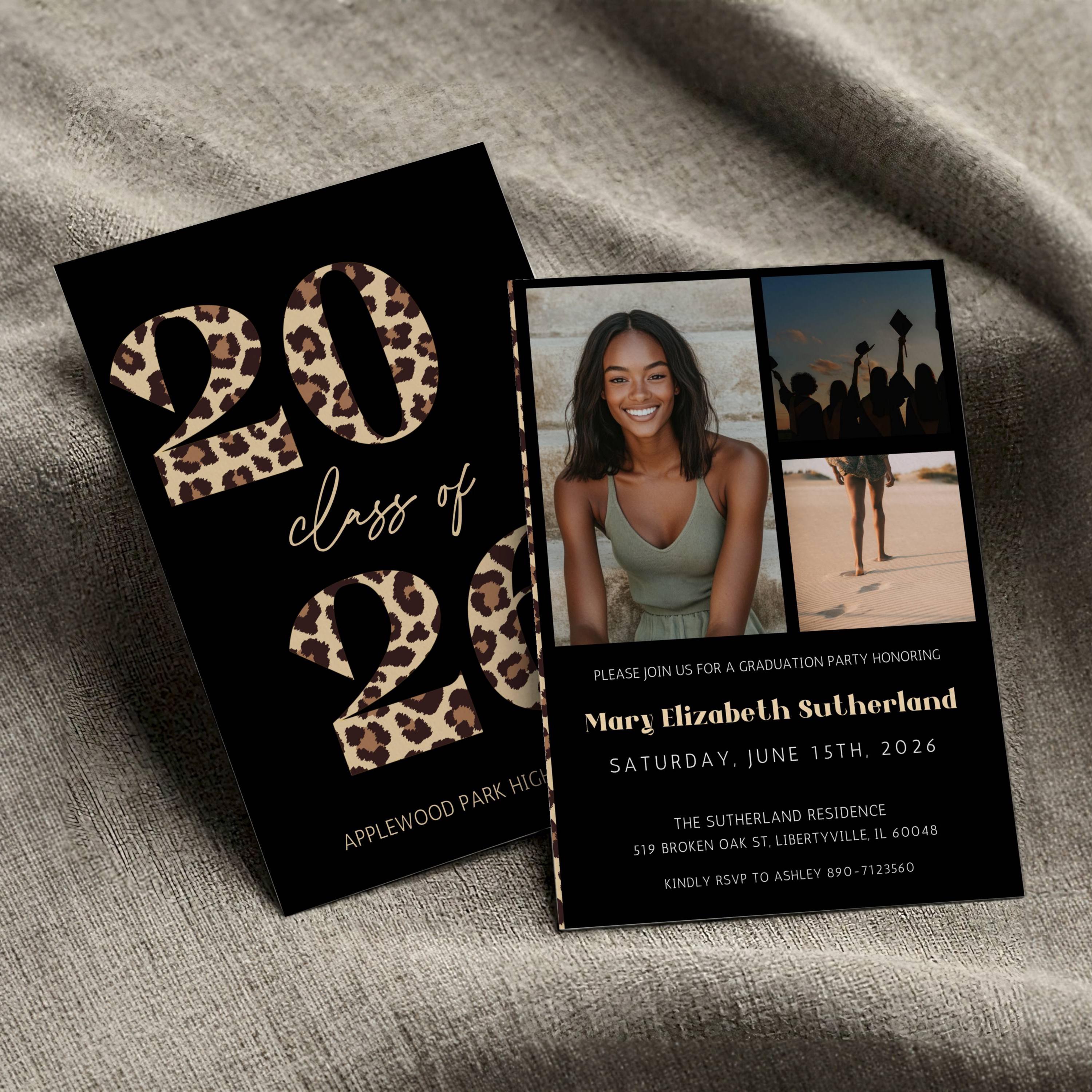 Leopard Graduation Invitations Leopard Print Graduation Invitation Template, Modern Grad Party Photo ...