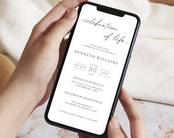 Minimalist Celebration of Life Funeral Mobile Announcement, Digital Memorial Service Evite, Loving Memory, RIP Rest in Peace, Canva Template