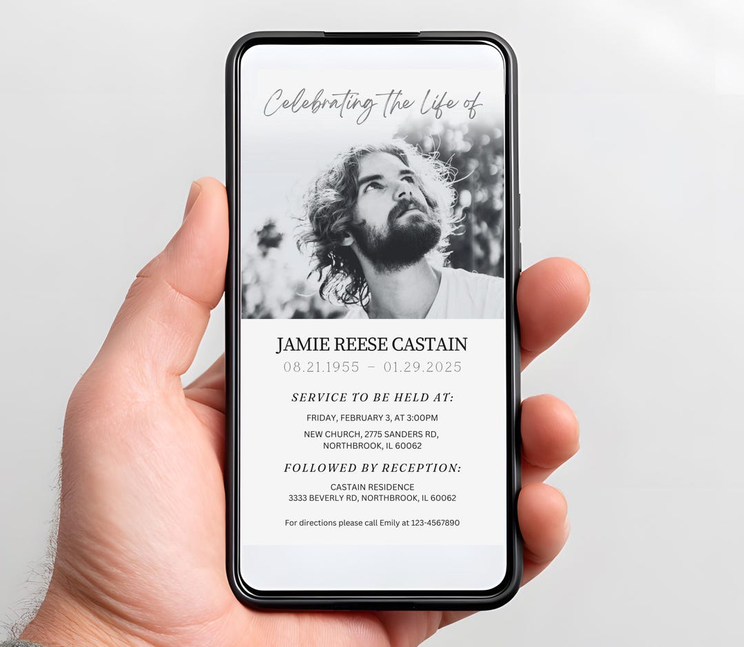 Last Rites Invitation Editable Funeral Photo Invitation, Celebration of Life, Memorial Evite ...