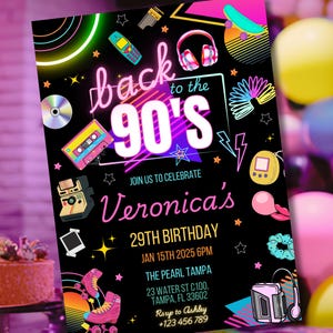 Editable 90s Birthday Party Invitation, Back To 90s Women Invite Throwback 90s Nostalgia Party, 1990s Retro Birthday, Digital Canva Template
