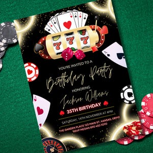 編集可能なカジノ誕生日招待状、ポーカーゲームナイト招待状、ギャンブルパーティー、大人向けラスベガス招待状、スペード招待状、デジタルCanvaダウンロード