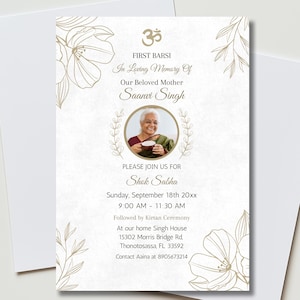 Editable Hindu First Barsi Funeral Invitation, Shok Sabha Announcement, Kirtan Ceremony, Besanu, Varshik Shradh