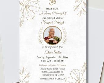 Editable Hindu First Barsi Funeral Invitation, Shok Sabha Announcement, Kirtan Ceremony, Besanu, Varshik Shradh