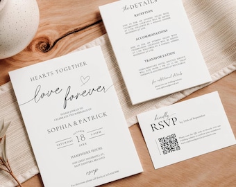 Minimalist Wedding Invitation Suite Template, Together Forever Modern Elegant Elopement Party RSVP, Canva Digital Download