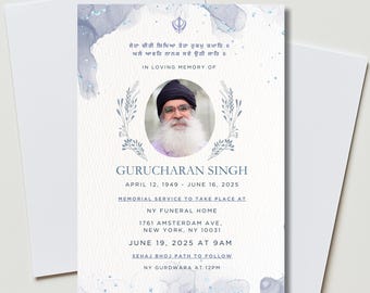Editable Punjabi Sikh Funeral Gurdwara Invitation, First Barsi, Antim Ardas Bhog, Sikh Traditional Path