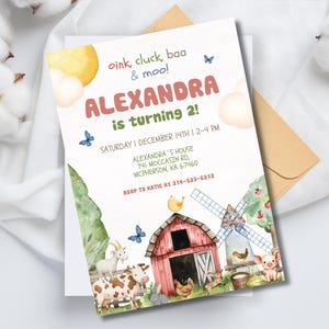 Editable Girl Farm Birthday Invitation, Barnyard Invite, Farm 2nd Girl Birthday Party, Pink Farm Animals Birthday Template, Instant Download