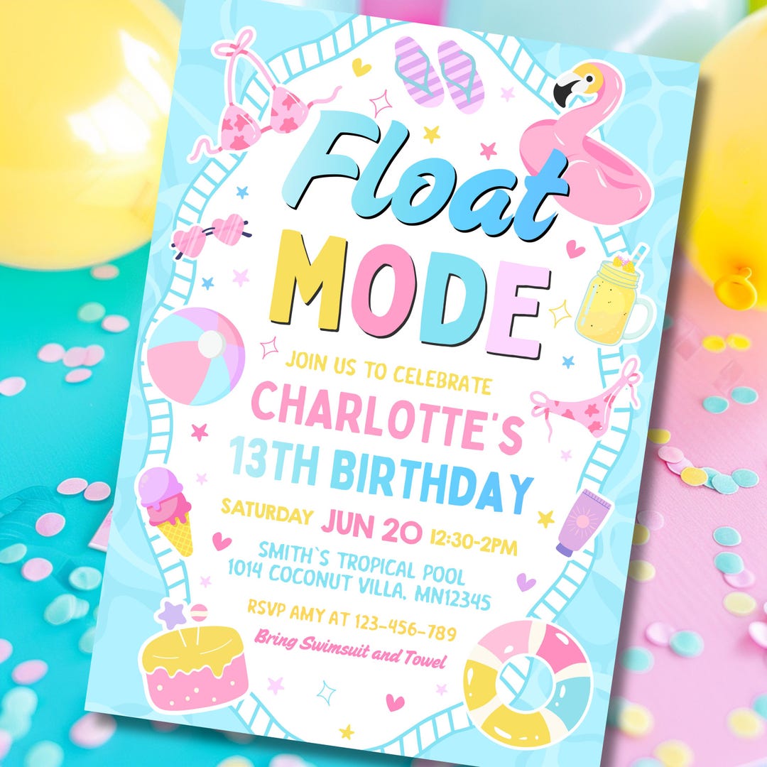 Floating Invite Editable Pool Party Birthday Invitation, Float Mode, Summer Poolside ...