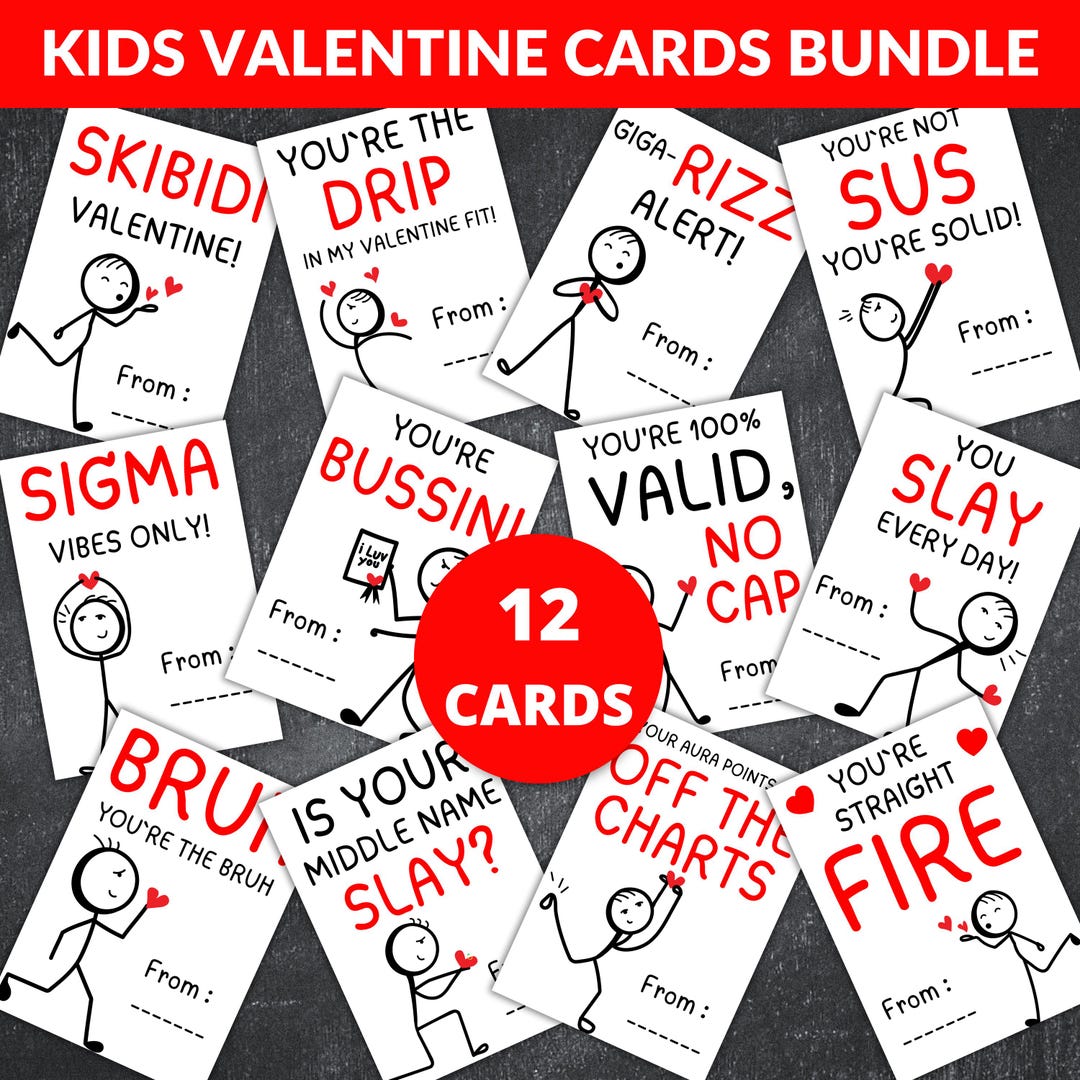 School Funny Valentine Cards Bundle, Gen Alpha Z Kids Slang Funny ...