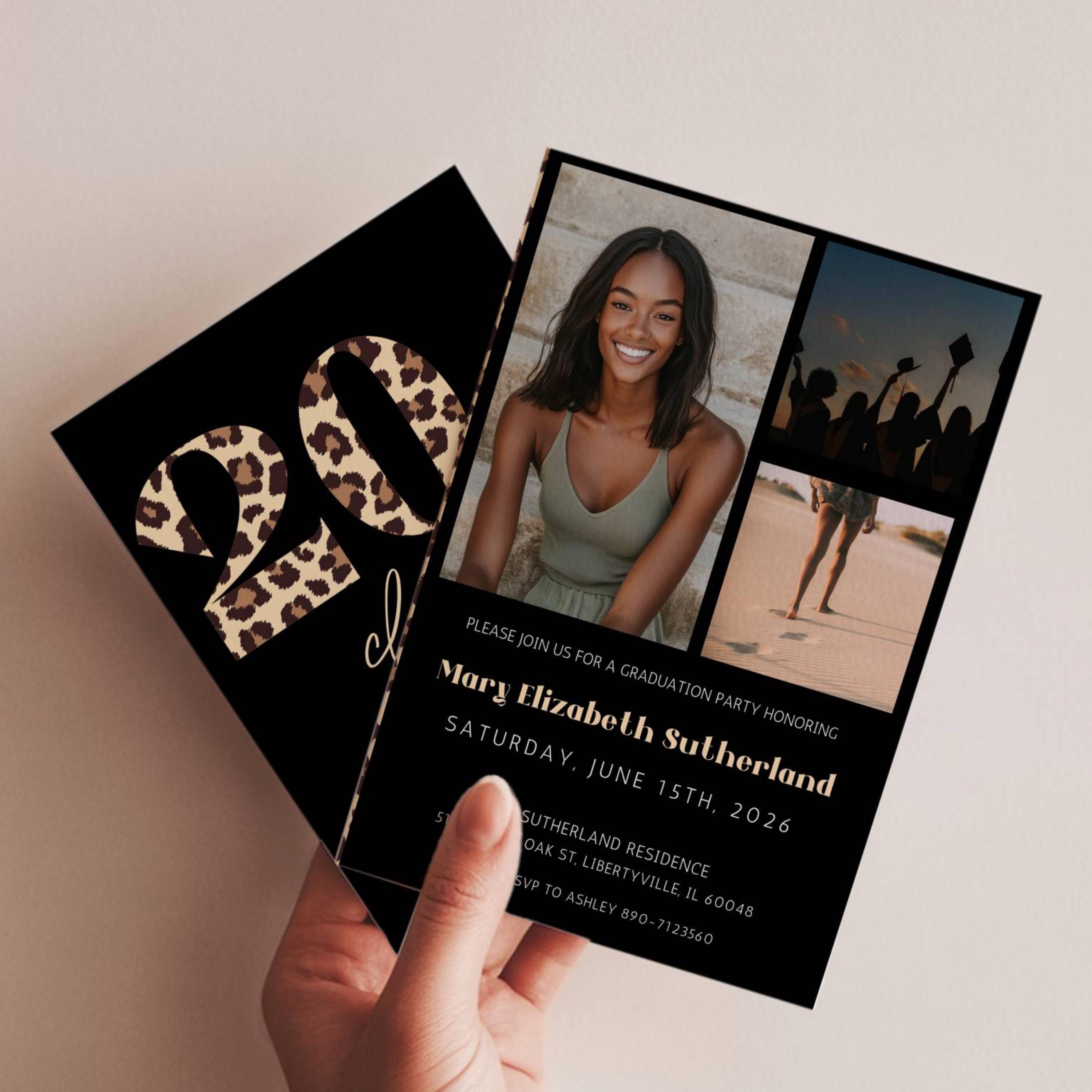 Leopard Graduation Invitations Leopard Print Graduation Invitation Template, Modern Grad Party Photo ...
