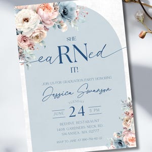 Editable Nurse Graduation Invitation, Instant Printable RN Grad Announcement, Registered Nurse, Bsn Lpn Graduation Evite, Canva Template