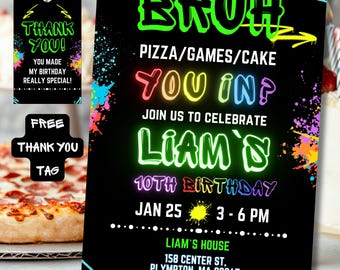 20 Inviti Di Compleanno A Tema Piscina Con Buste – Design "Bruh, You In?" Con Pizza E Nuoto, 10,2x15,2 Cm