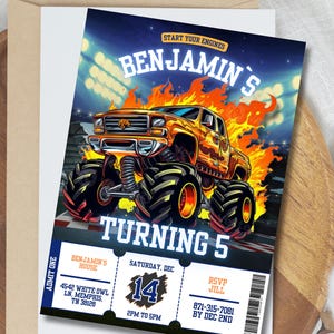 Monster Truck Birthday Invitation, Editable Trucks Birthday Invitation Template, Monster Truck birthday  Invite, Canva Download