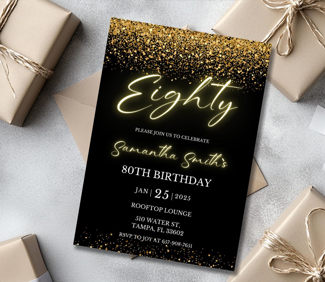 Editable 80th Birthday Invitation, Eighty Birthday, Invite for Women ...