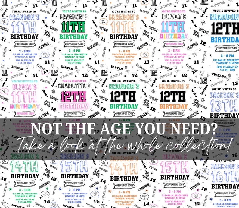 Thirteen Birthday Invitation, 13th Birthday Invite, Modern Birthday ...
