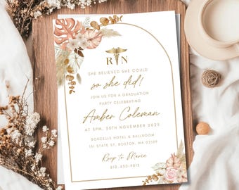 Nurse Graduation Invitation, Printable RN Grad Announcement, Instant Download, BSN Evite, Lpn Graduation