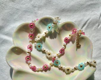 beaded flower choker
