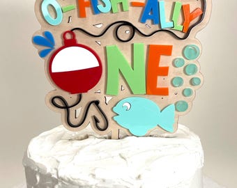 o Adorno para tarta "FISH" ALLY ONE, Adorno para tarta Oh Fishally 1, Adorno para tarta de primer cumpleaños de pesca, Adorno para tarta de cumpleaños, Adorno para tarta de primer cumpleaños