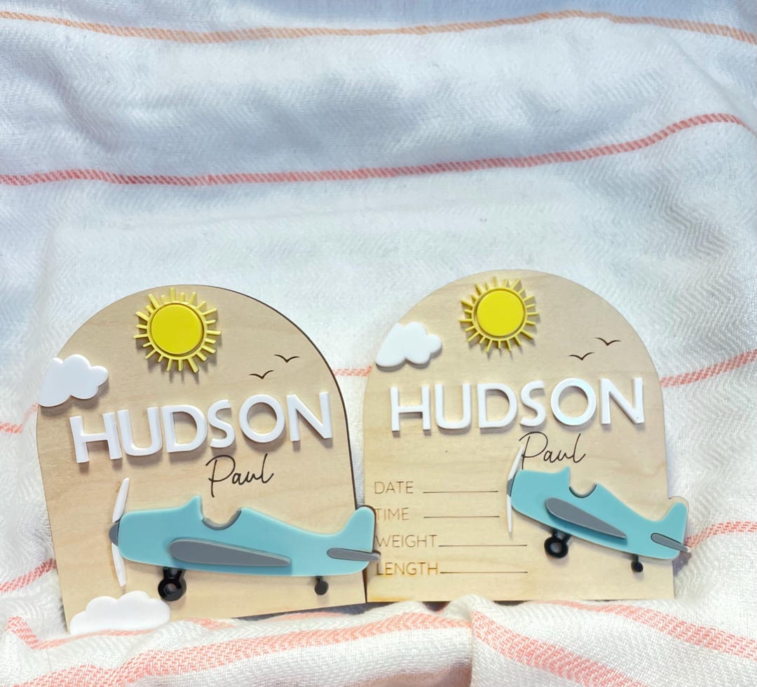 Airplane Nursery Name Sign, Airplane Birth Stats, Airplane Announcement ...