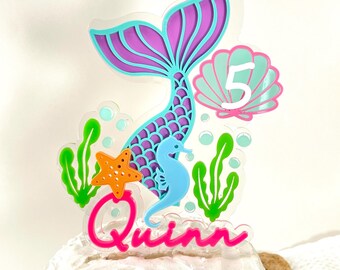 Personalized Mermaid Cake Topper,  Mermaid Pool Party Cake Topper, Under the Sea Cake Topper, Mermaid Tail Cake Topper,