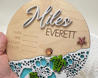 Beach Turtle Birth Stats, Ocean Stats Sign, Baby Birth Beach Stats