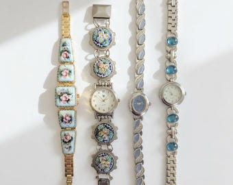 Chaika Peek-a-Boo Watch, Russian Porcelain, LIP Vintage Silver, Dusty Blue, Y2K & Retro Look