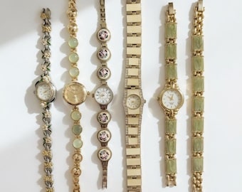 Vintage Watch Collection: 1960s Russian Yanka Mechanical, 70s Green Enamel Set, Hand-Painted Porcelain & Pastel Floral Timepieces.