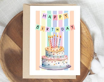 Pastel Happy Birthday Card, digitale download, digitale verjaardagskaart, 5x7 kaart
