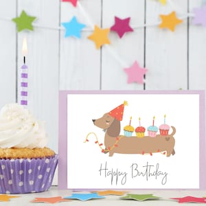 Weiner Dog Theme Happy Birthday Karte, Digitaler Download, 5x7 Karte