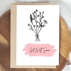 Floral Get Well Soon carte numérique, téléchargement numérique, carte de voeux de 5 x 7 po