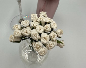 White Paper Rose posy (12 buds per posy) bud wired crafting wedding stationery scrapbook (x12)