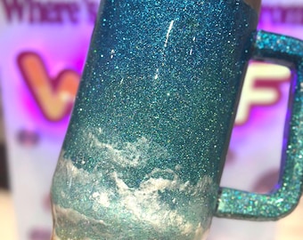 40 oz Stanley inspired tumbler cup epoxy resin beach scene