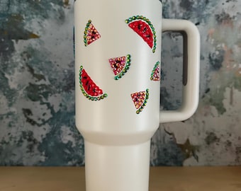 40 oz Stanley inspired tumbler cup rhinestoned personalised watermelon custom