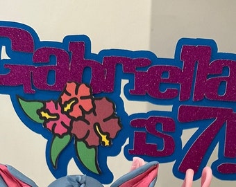 Adorno personalizado para tarta con purpurina 3D con temática de Lilo Stitch y Angel