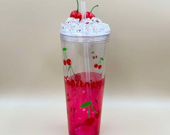 Personalised Cherry Snowglobe Tumbler - Lava Glitter, Ice Topped