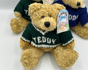Vintage (in Originalverpackung) Teddybär Salco Harlow lockig gegliedert mit Strickpullover