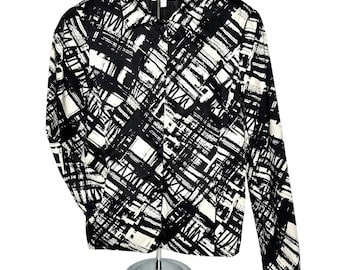 Coldwater Creek | Ivory Black Lined Bold Edgy Abstract Line Art Blazer - 8