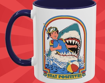Bleib Positiv Hai Tasse: Lustige Horror Retro Kaffeetasse
