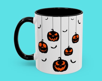 Gruseliger Halloween Becher: Kürbis & Fledermäuse Keramikbecher