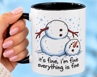 It’s Fine Snowman Mug, Funny Christmas Humor, Sarcastic Winter Gift for Friends and Coworkers