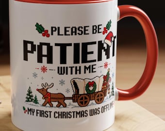 90s Christmas Mug, Retro Pixel Art, Millennial Nostalgia, Funny Offline Humor, Nostalgic Coffee Cup