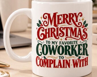 Merry Christmas Coworker Mug, Funny Office Gift For Colleagues, Retro Christmas