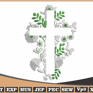 Cross With Flowers Embroidery Design, Christian Cross Machine Embroidery Files, Religious Embroidery, Dst Pes Digital File, Instant Download