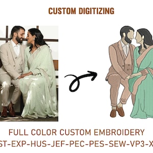 Custom Embroidered Sketch from Photo, Couples/Family Portrait Embroidery, Personalized Image into Sketch for Machine Embroider, Digital File